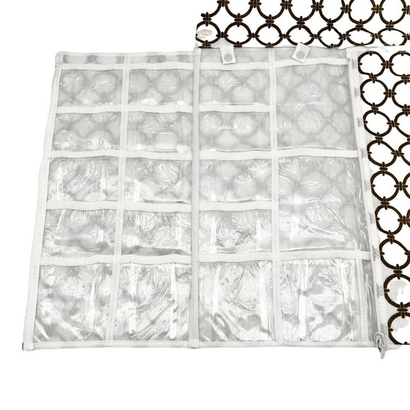 Joy Mangano Hanging Organizer White Brown Design Multiple Pockets New - Picture 4 of 8